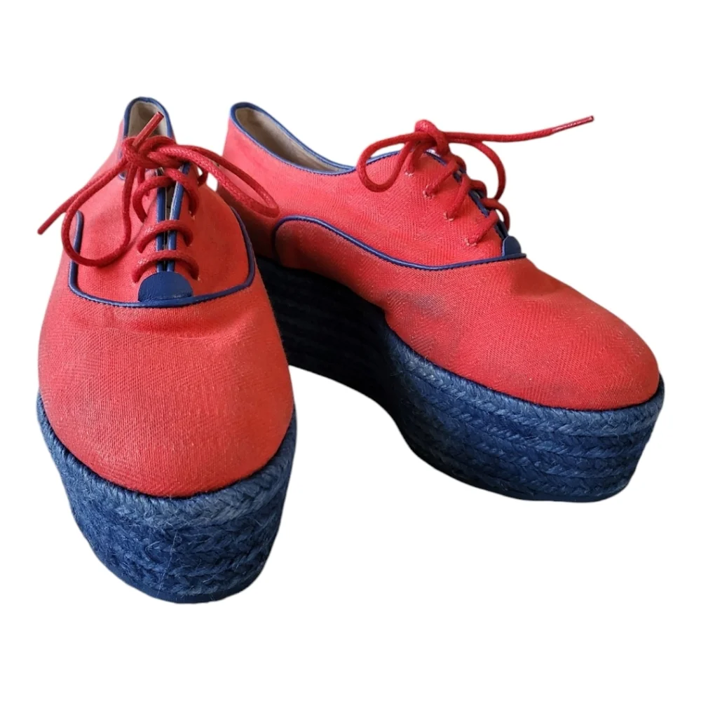 NWOB MISSONI Distressed‎ Red Canvas w/Navy Jute Platform Sneakers 5.5US 36EU ANB
